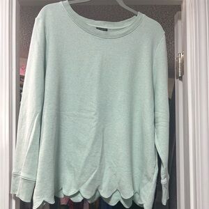 Talbots Light Green Scalloped Hem Sweatshirt